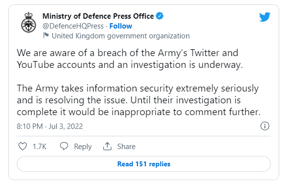 Zrzut ekarnu z twitterowego konta brytyjskiej armii